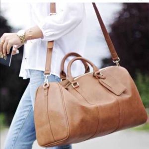 Sole Society Cassidy Duffel Weekender Travel Vegan Leather Bag -  Cognac
